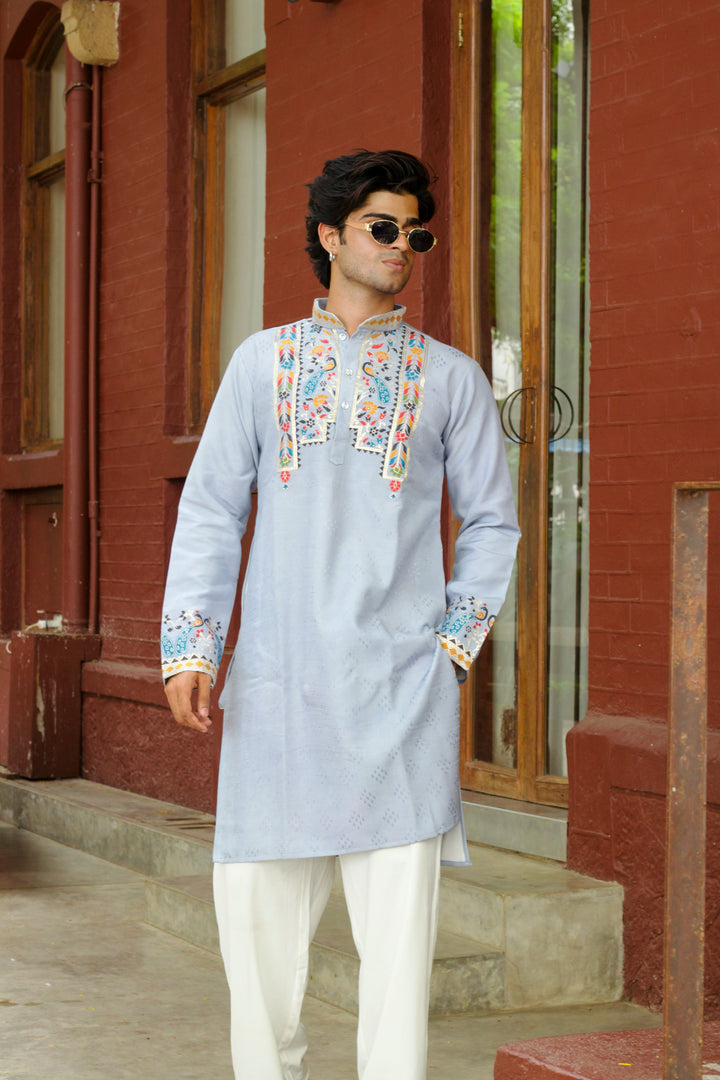 LIGHT BLUE MOR TORAN SELECTED JACQUARD DESIGNER KURTA