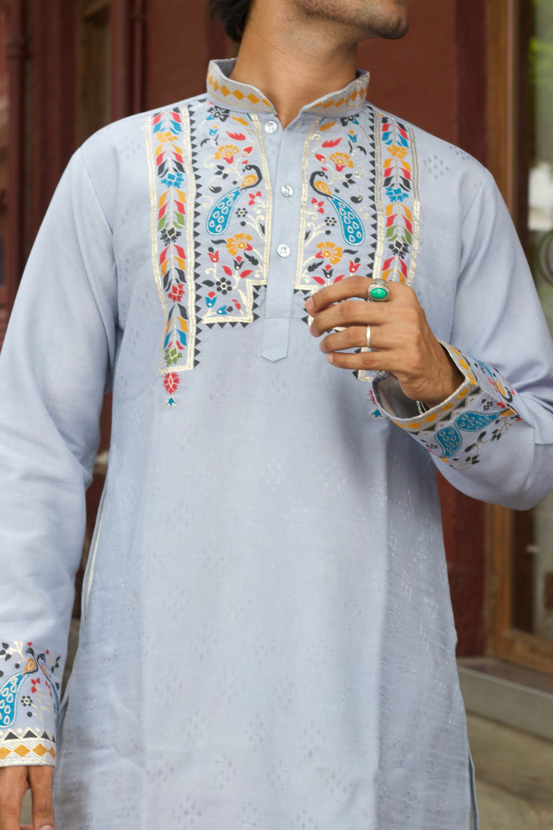 LIGHT BLUE MOR TORAN SELECTED JACQUARD DESIGNER KURTA