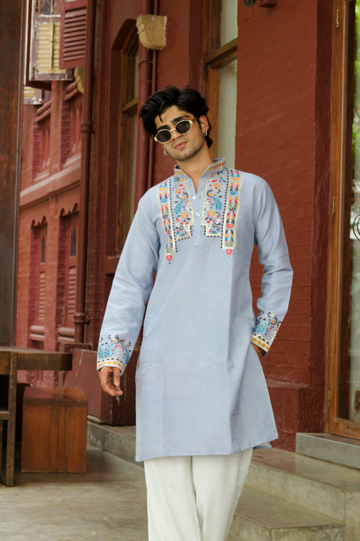 LIGHT BLUE MOR TORAN SELECTED JACQUARD DESIGNER KURTA