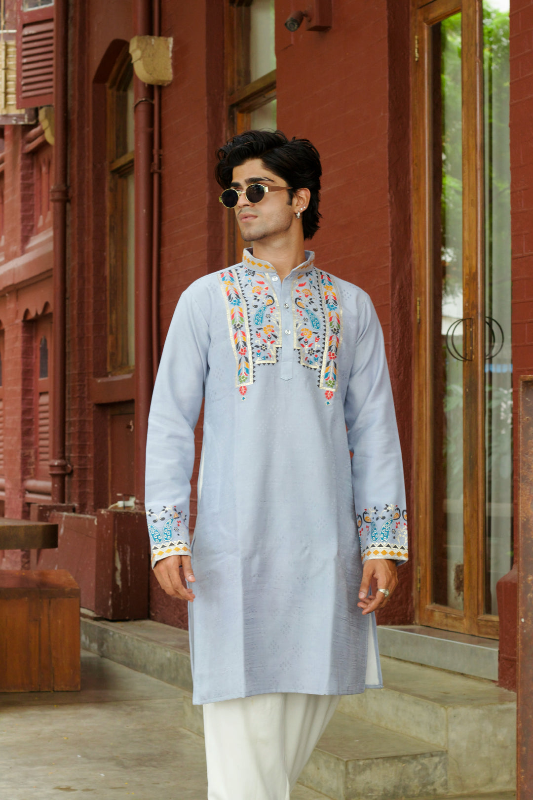 LIGHT BLUE MOR TORAN SELECTED JACQUARD DESIGNER KURTA