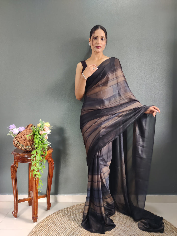 1 MIN Ready To Wear Black Shade Heer Saree