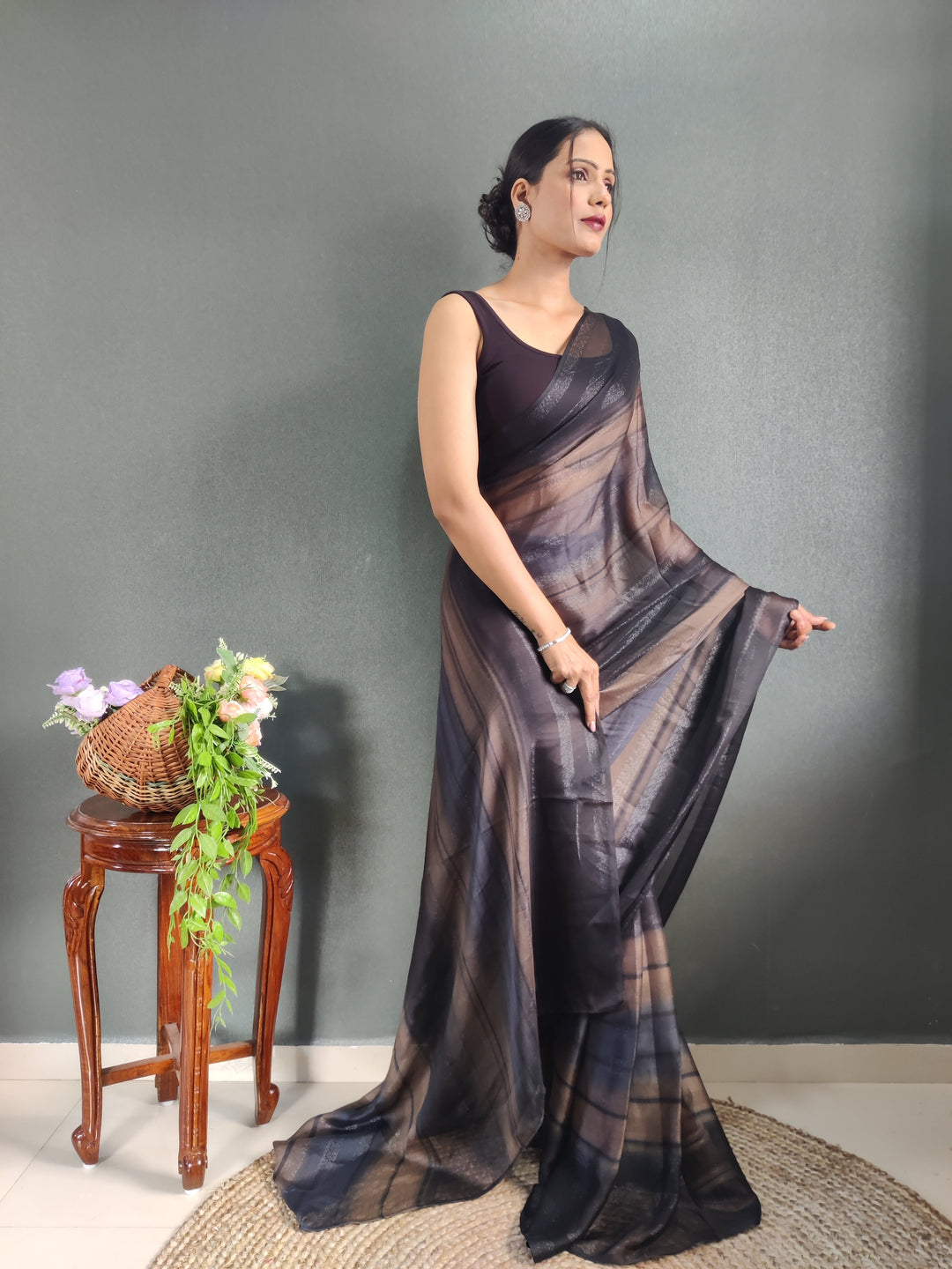 1 MIN Ready To Wear Black Shade Heer Saree