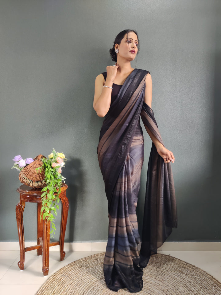 1 MIN Ready To Wear Black Shade Heer Saree