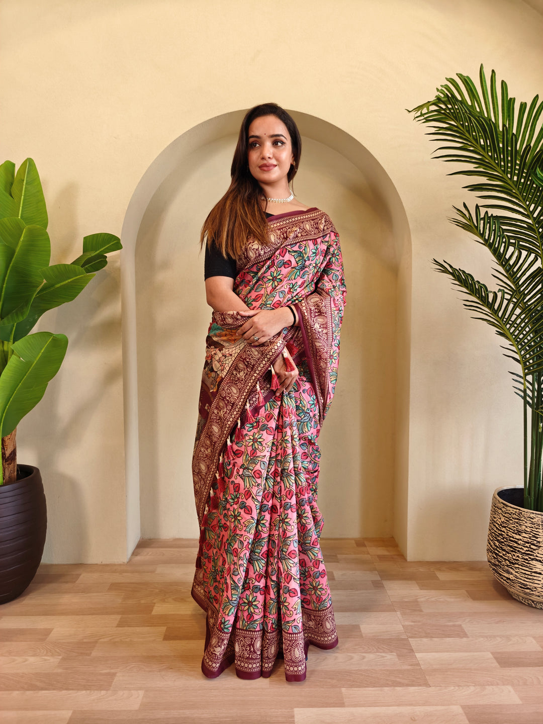 Pink Chanderi Cotton Kalamkari Printed Saree - Madhu