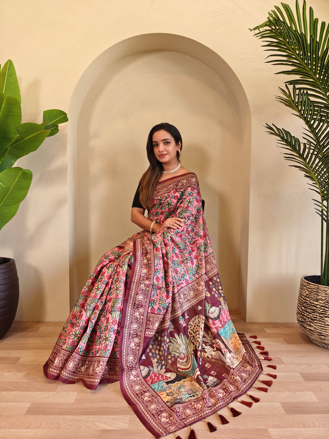 Pink Chanderi Cotton Kalamkari Printed Saree - Madhu