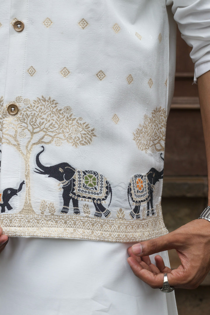 ELEPHANT PATTERN JACQUARD KOTI KURTA SET