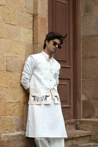 KOTI KURTA - WHITE ELEPHANT JACQUARD DESIGNER GARMENT