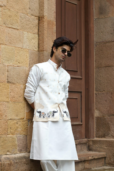 KOTI KURTA - WHITE ELEPHANT JACQUARD DESIGNER GARMENT
