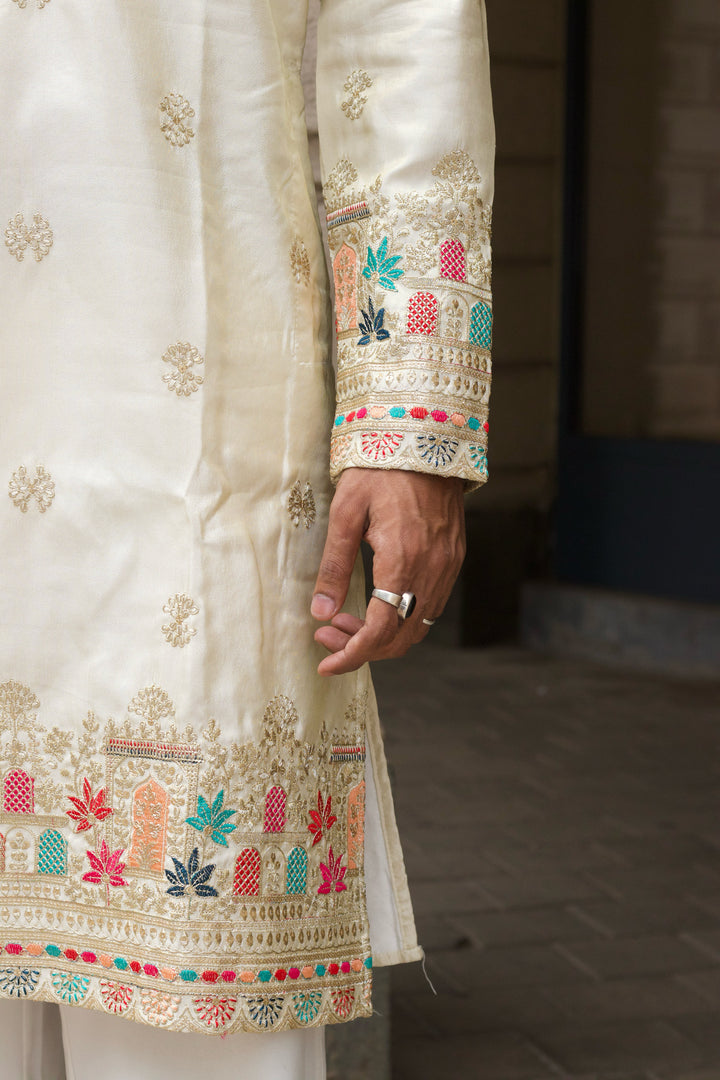 RAJ MAHAL IVORY EMBROIDERED KURTA