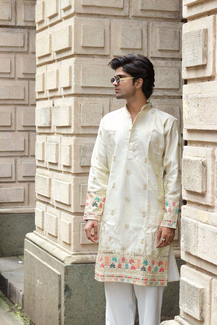RAJ MAHAL IVORY EMBROIDERED KURTA