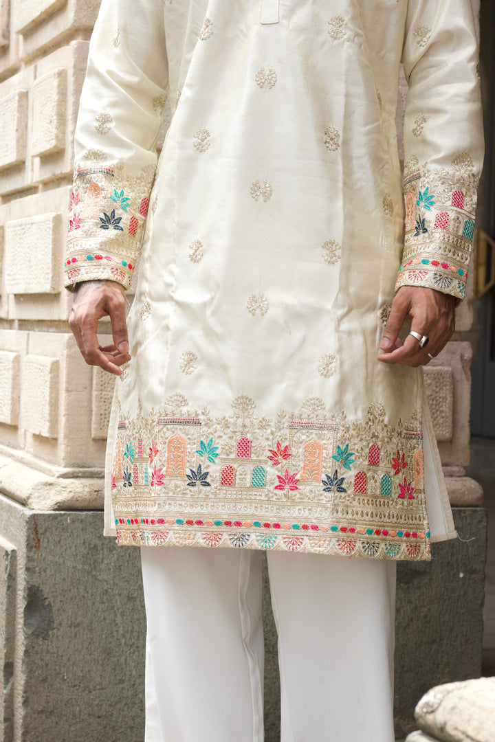RAJ MAHAL IVORY EMBROIDERED KURTA
