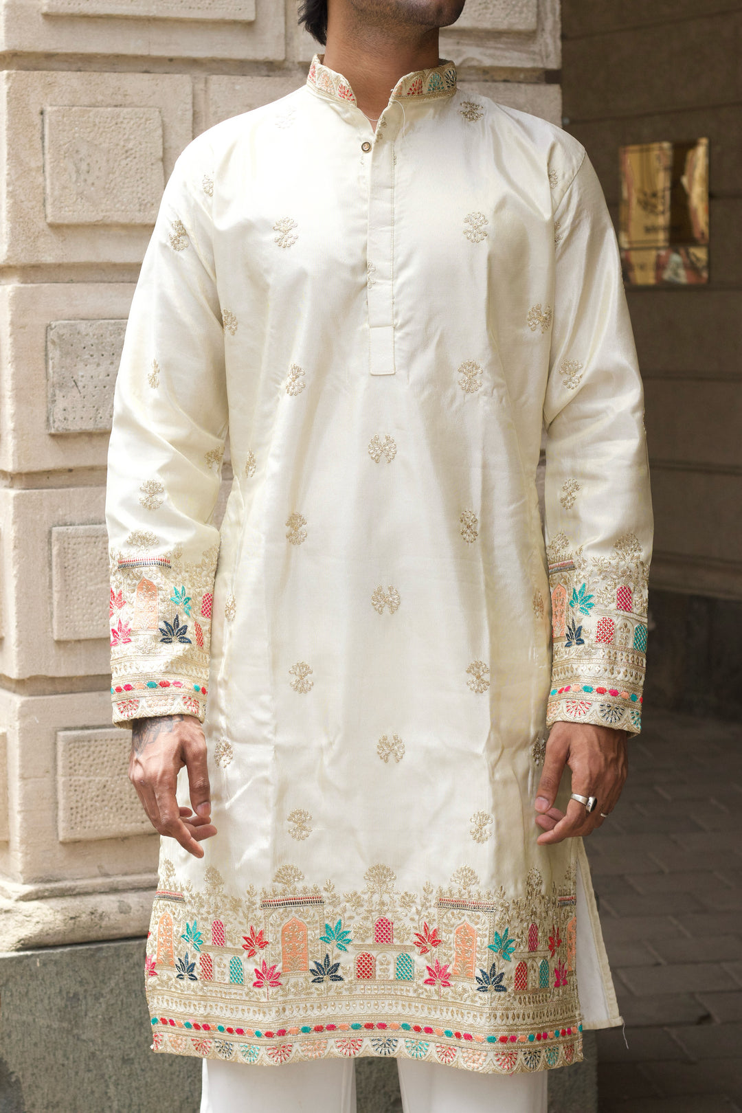 RAJ MAHAL IVORY EMBROIDERED KURTA