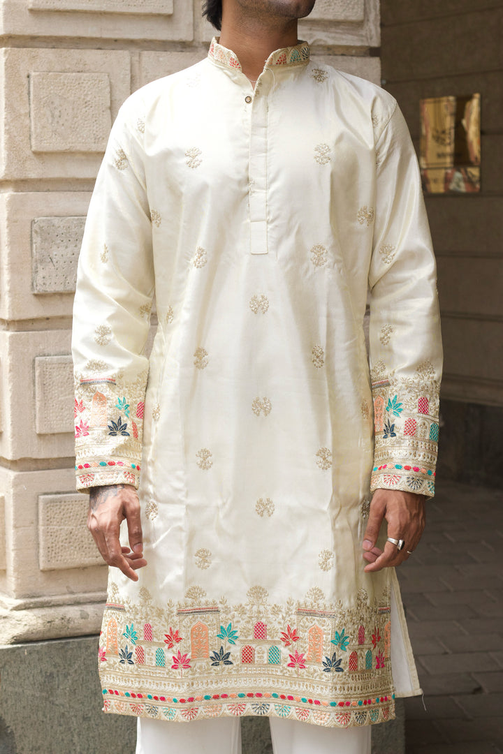 RAJ MAHAL IVORY EMBROIDERED KURTA