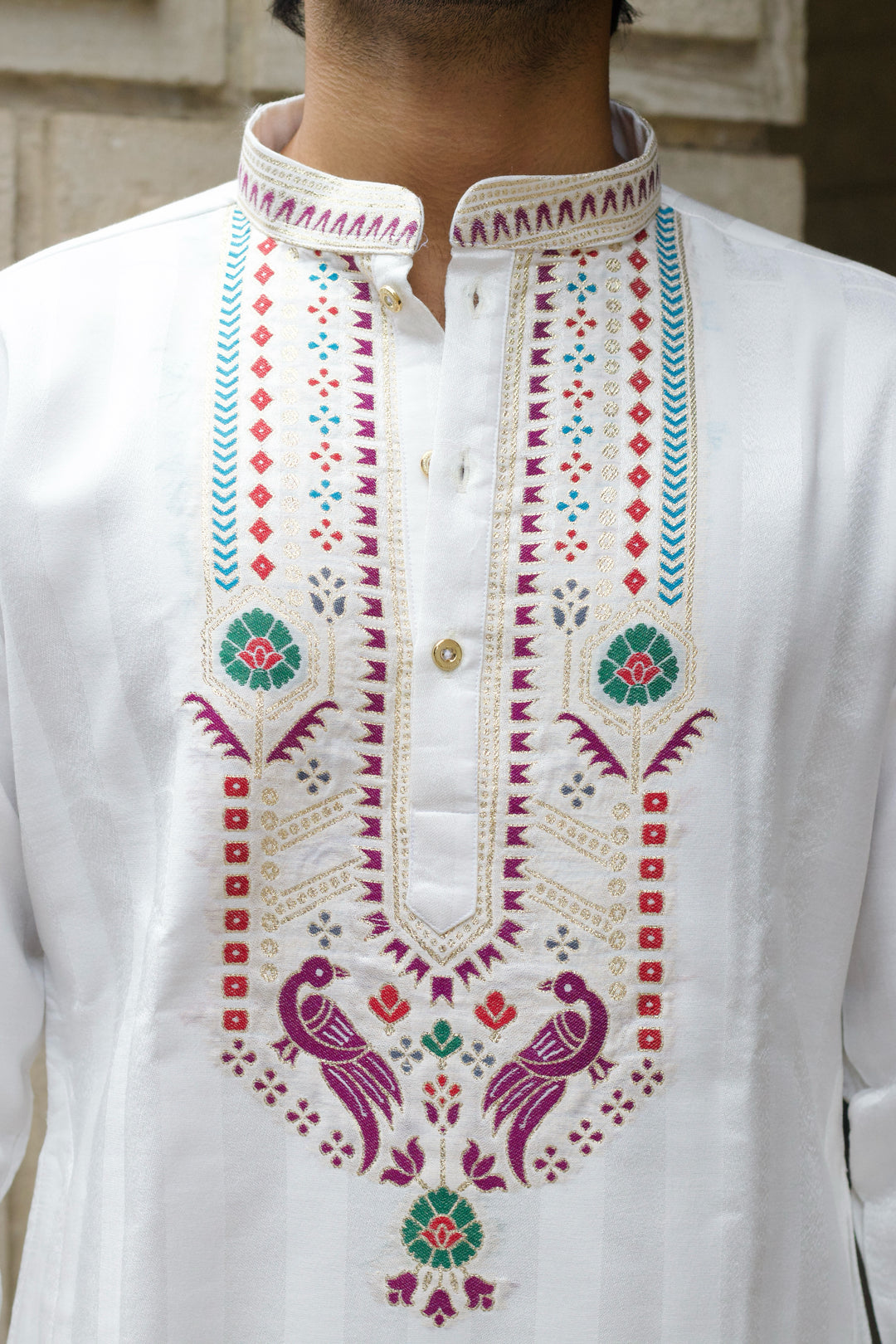WHITE MAYUR VILAS SELECTED JACQUARD DESIGNER KURTA