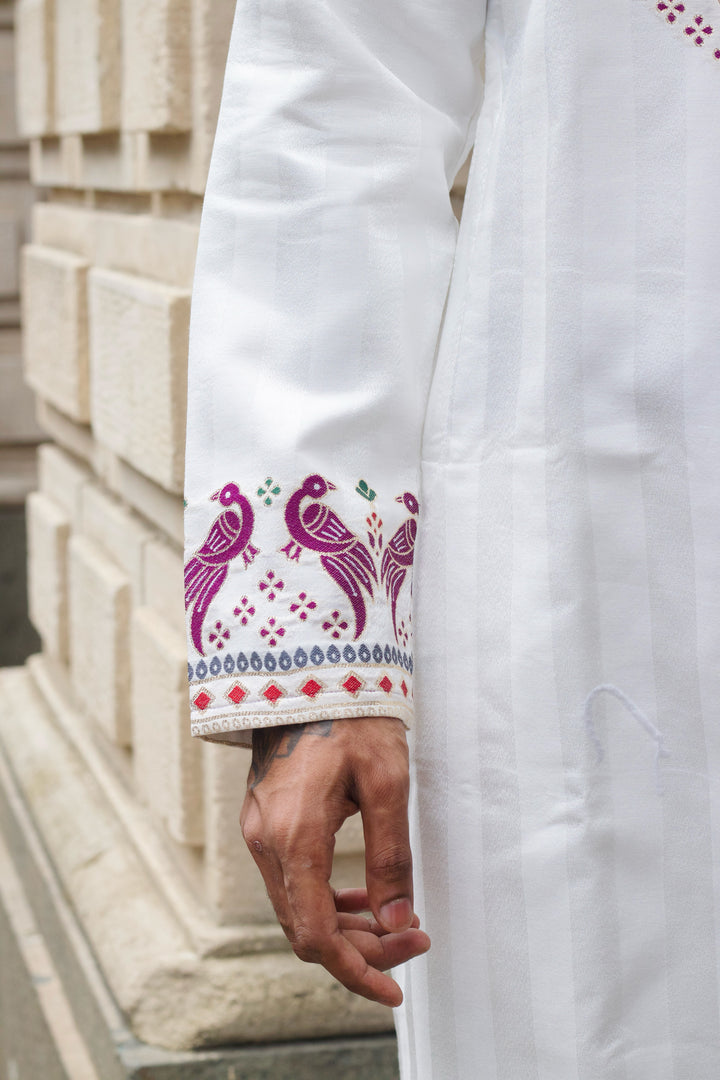 WHITE MAYUR VILAS SELECTED JACQUARD DESIGNER KURTA