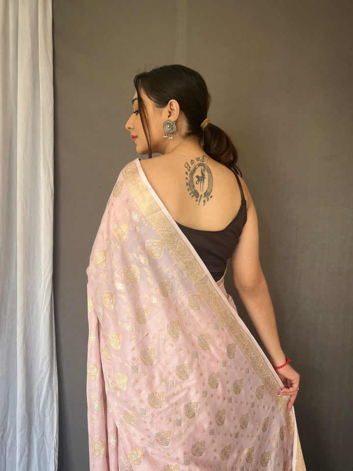 Baby Pink Hasti Cotton Muslin Woven Saree