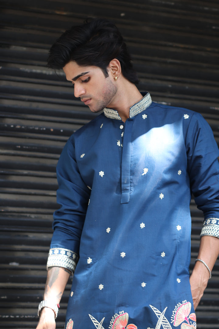 DEEP BLUE GULZAR DORI EMBROIDERED EXCLUSIVE KURTA