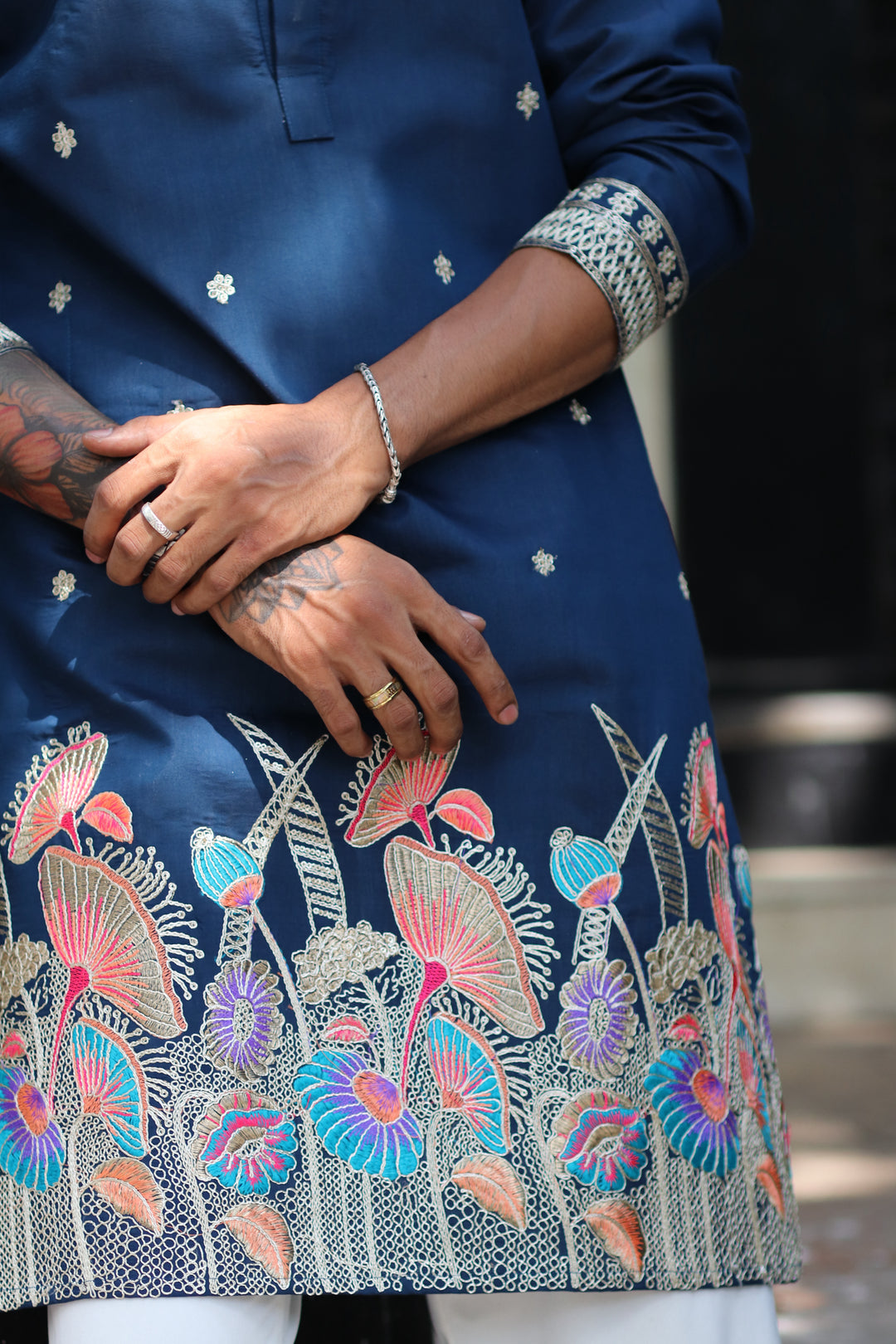 DEEP BLUE GULZAR DORI EMBROIDERED EXCLUSIVE KURTA