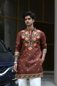PADMABAGH LOTUS BROWN EMBROIDERED KURTA