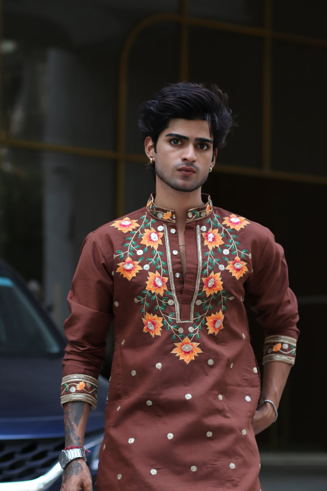 PADMABAGH LOTUS BROWN EMBROIDERED KURTA