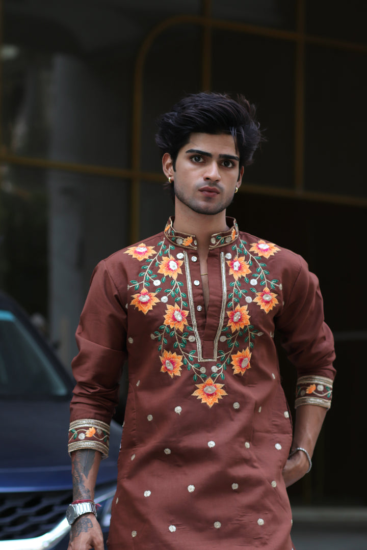 PADMABAGH LOTUS BROWN EMBROIDERED KURTA
