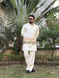KOTI KURTA - CAMEL FLORAL JACQUARD KOTI KURTA SET