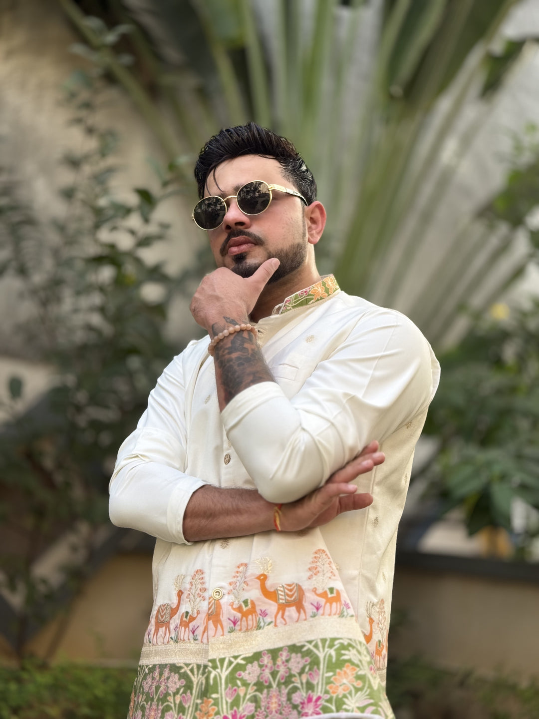 KOTI KURTA - CAMEL FLORAL JACQUARD KOTI KURTA SET