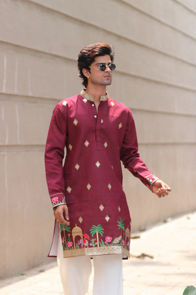 MAROON RIYASAT EXCLUSIVE EMBROIDERED KURTA