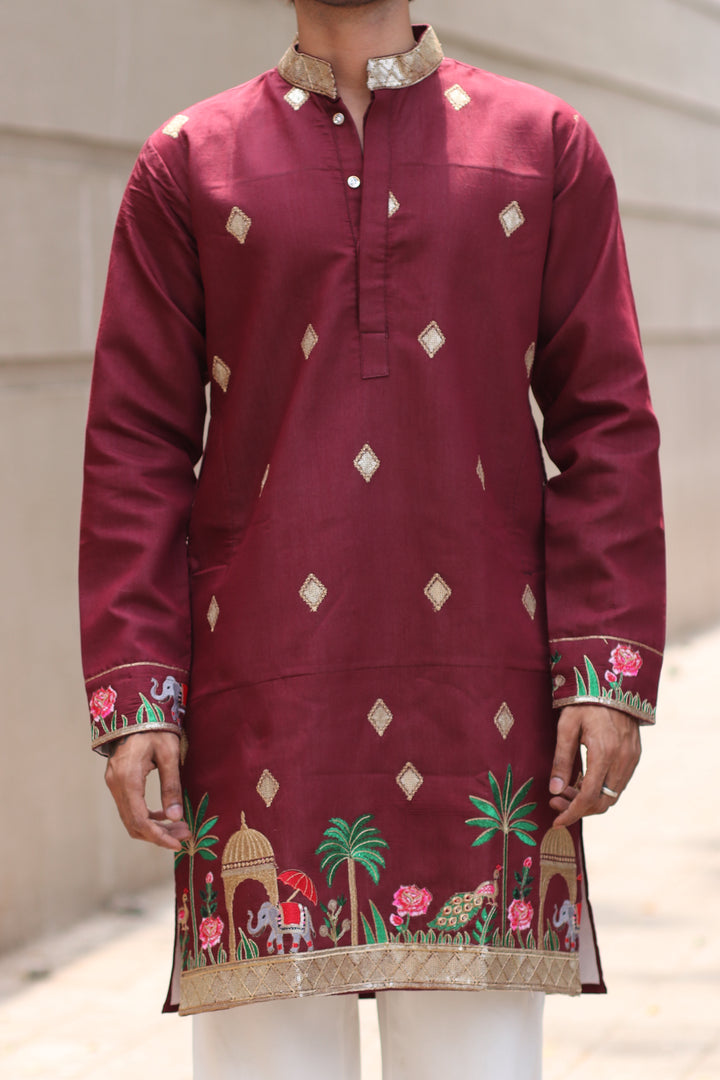 MAROON RIYASAT EXCLUSIVE EMBROIDERED KURTA