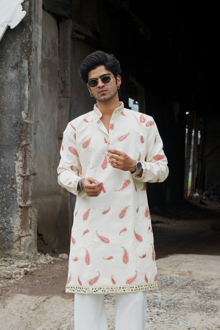 ROYAL RED KERI PAISLEY EMBROIDERED DESIGNER KURTA