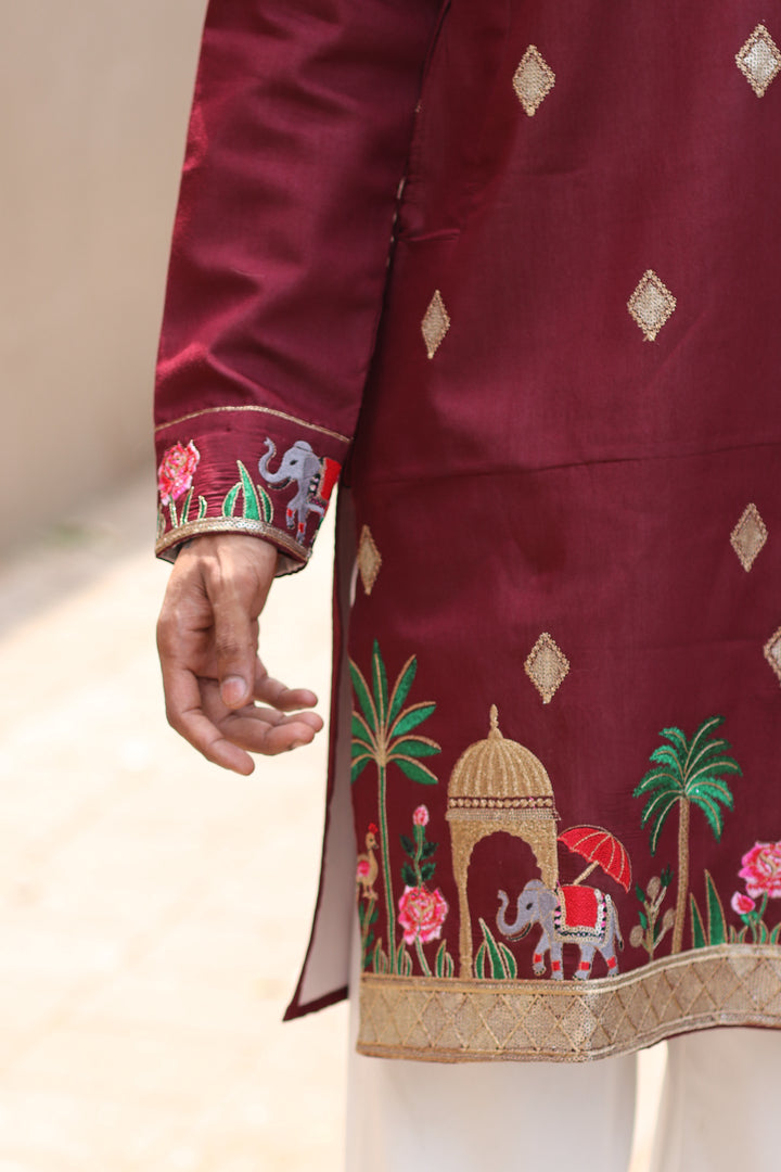 MAROON RIYASAT EXCLUSIVE EMBROIDERED KURTA