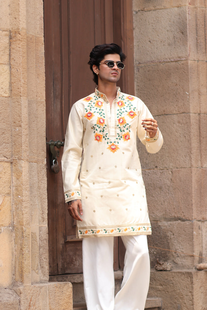 OFF WHITE PADMABAGH LOTUS EMBROIDERED KURTA