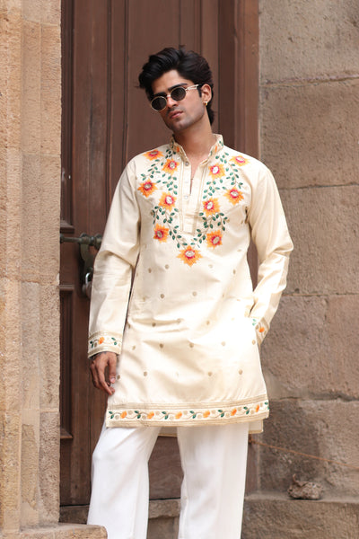 OFF WHITE PADMABAGH LOTUS EMBROIDERED KURTA