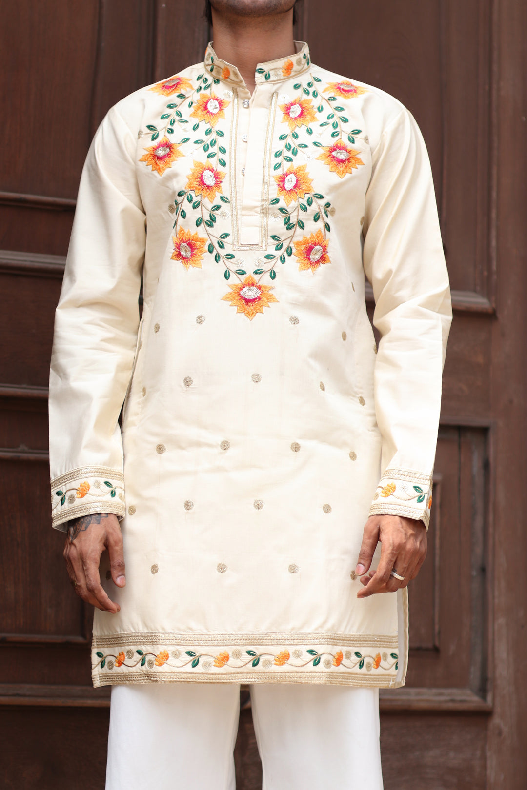 OFF WHITE PADMABAGH LOTUS EMBROIDERED KURTA