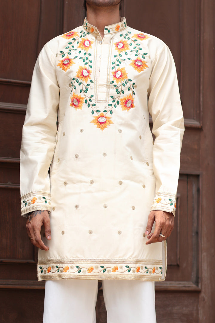 OFF WHITE PADMABAGH LOTUS EMBROIDERED KURTA