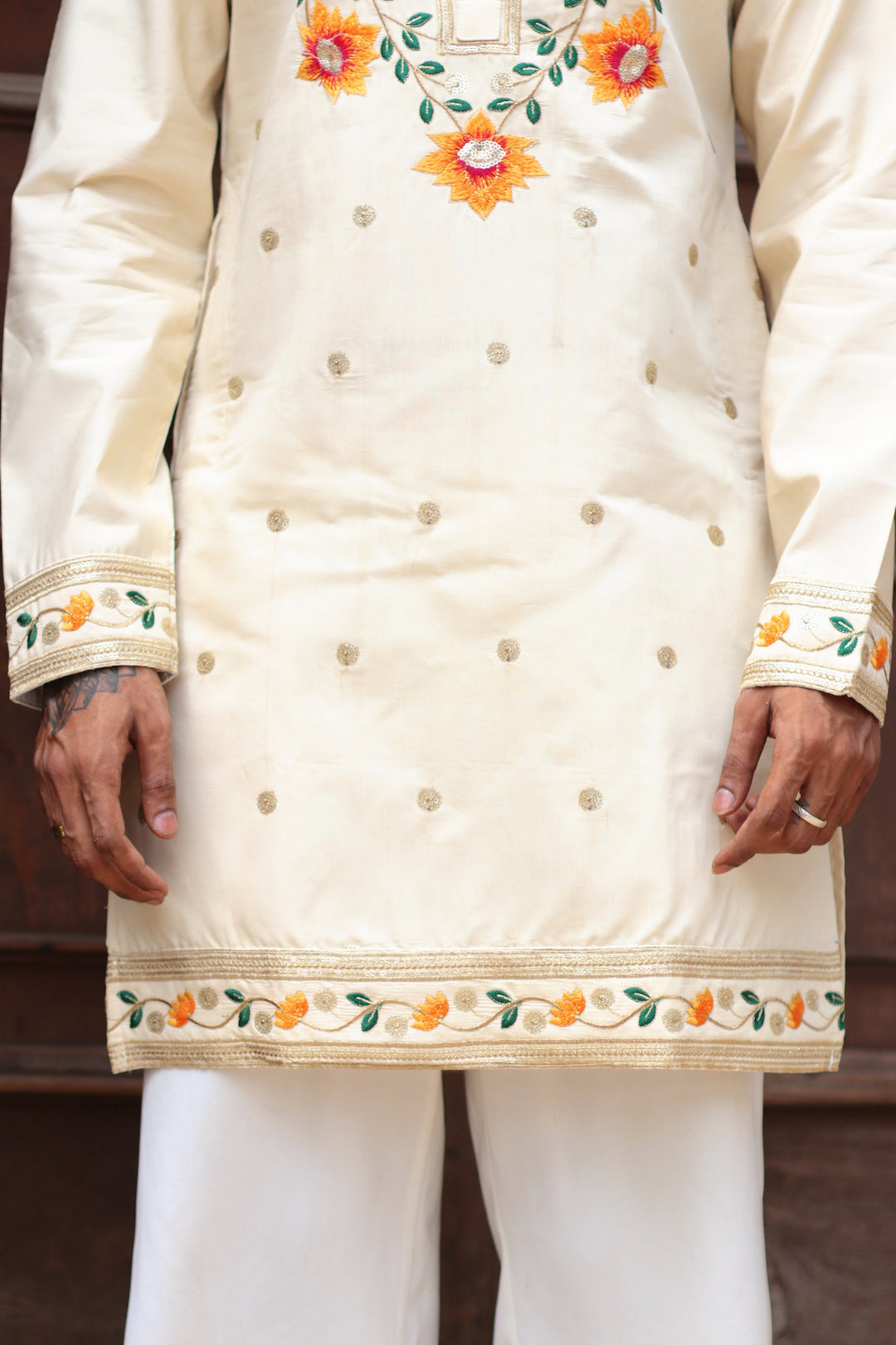 OFF WHITE PADMABAGH LOTUS EMBROIDERED KURTA