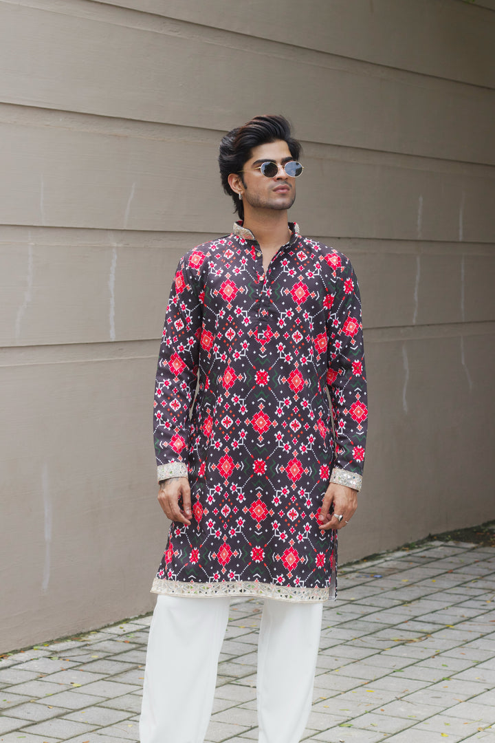 BLACK PATOLA PRINTED EXCLUSIVE DESIGNER KURTA