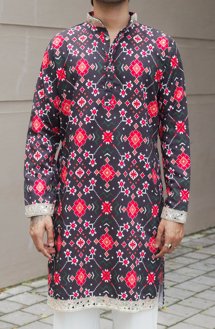 BLACK PATOLA PRINTED EXCLUSIVE DESIGNER KURTA