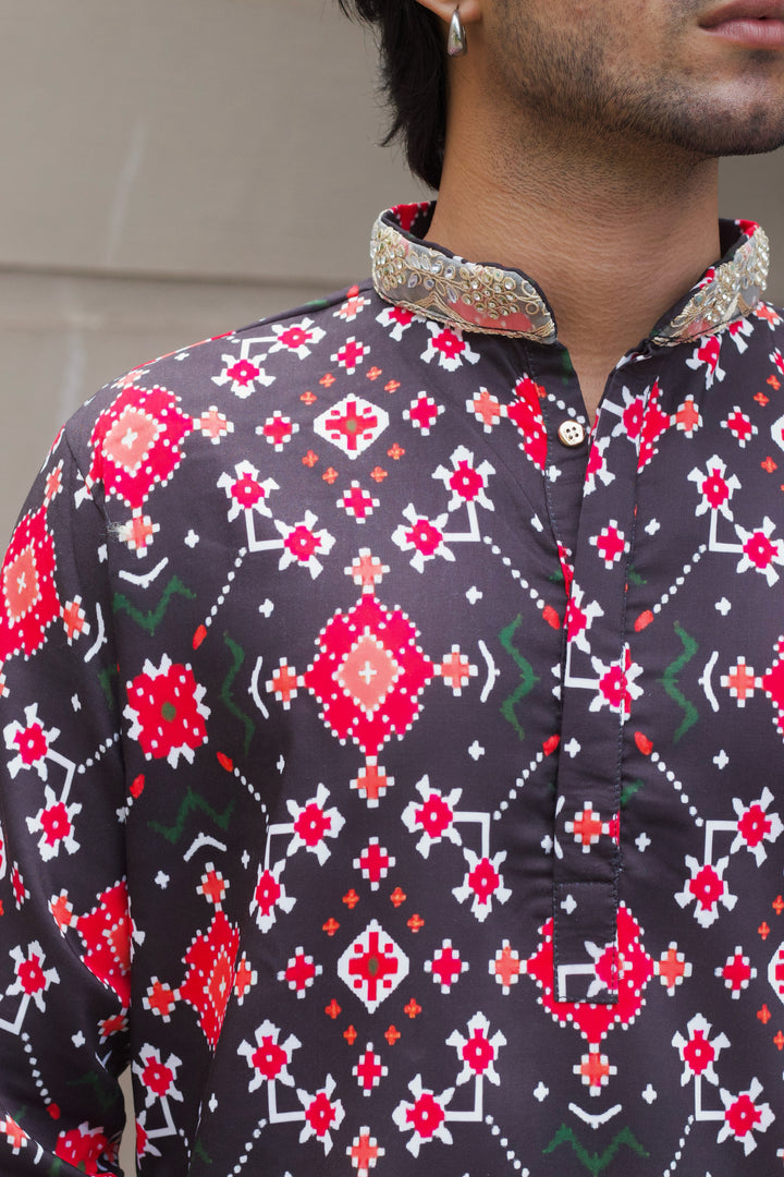 BLACK PATOLA PRINTED EXCLUSIVE DESIGNER KURTA