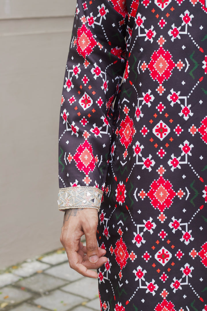 BLACK PATOLA PRINTED EXCLUSIVE DESIGNER KURTA