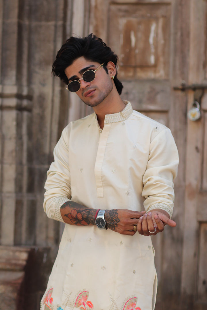 IVORY GULZAR DORI EMBROIDERED EXCLUSIVE KURTA
