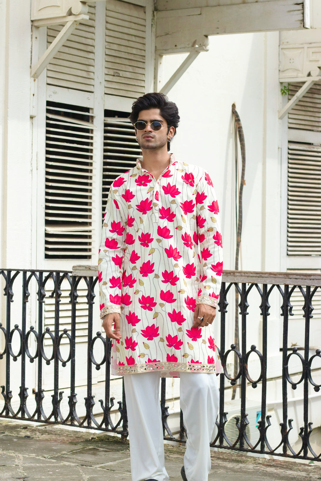 LOTUS PATTERN CREAM PRINTED DESIGNER KURTA