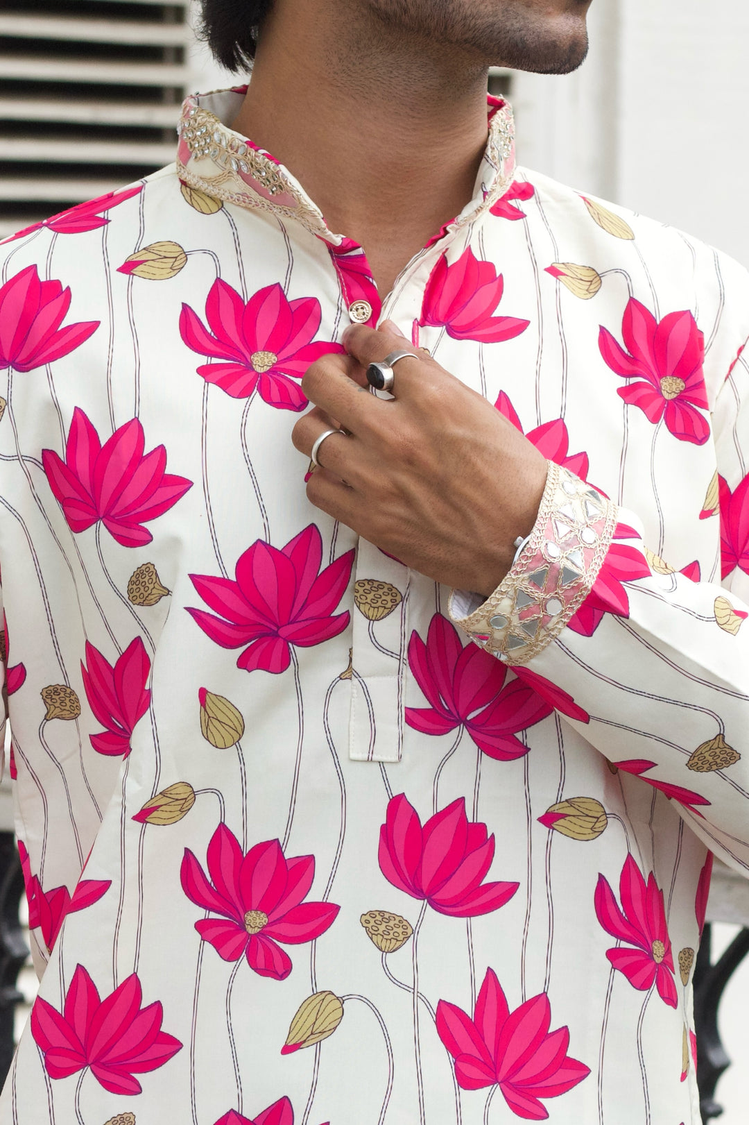 LOTUS PATTERN CREAM PRINTED DESIGNER KURTA