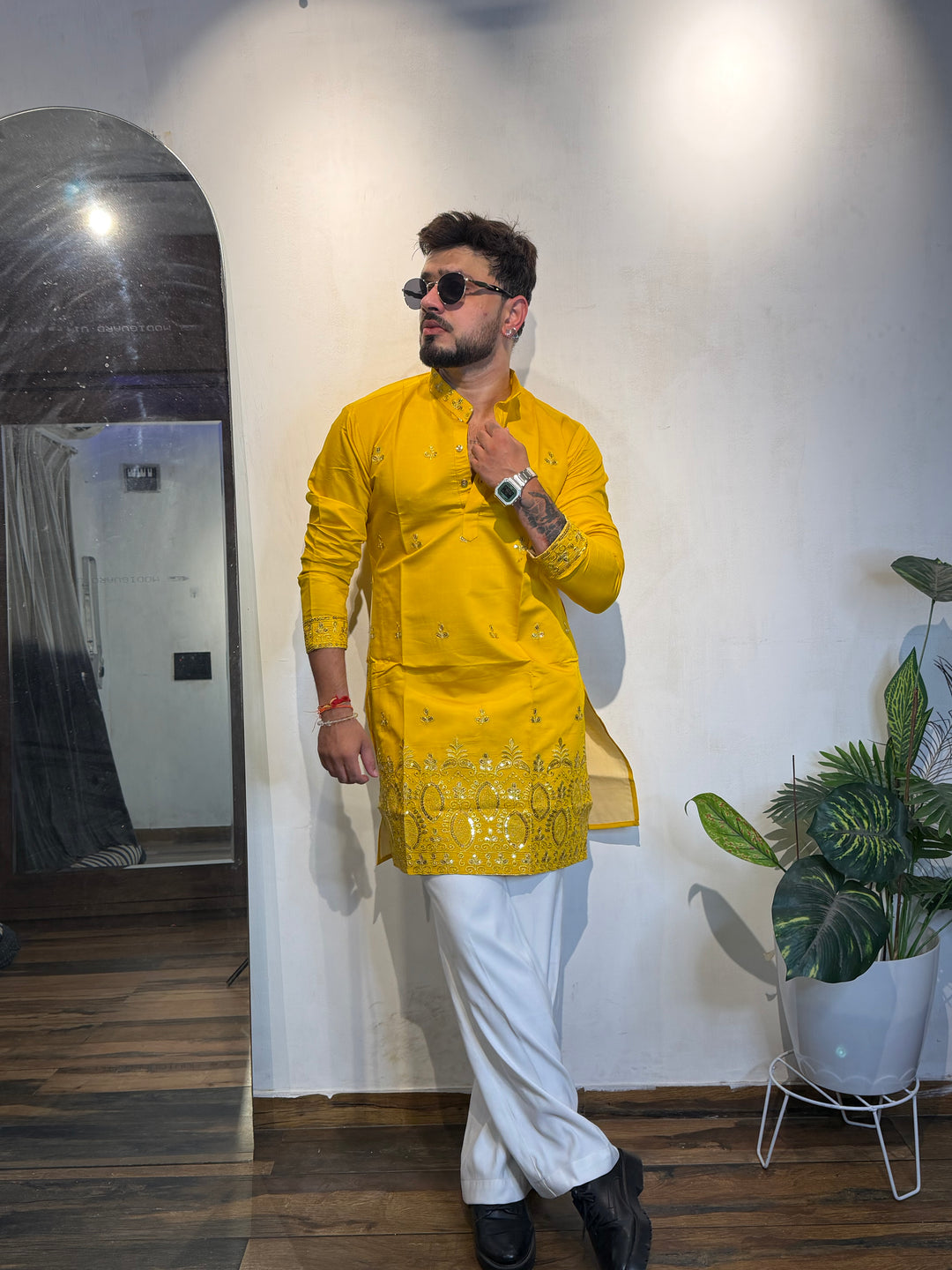 YELLOW JASHN EMBROIDERED SHORT KURTA