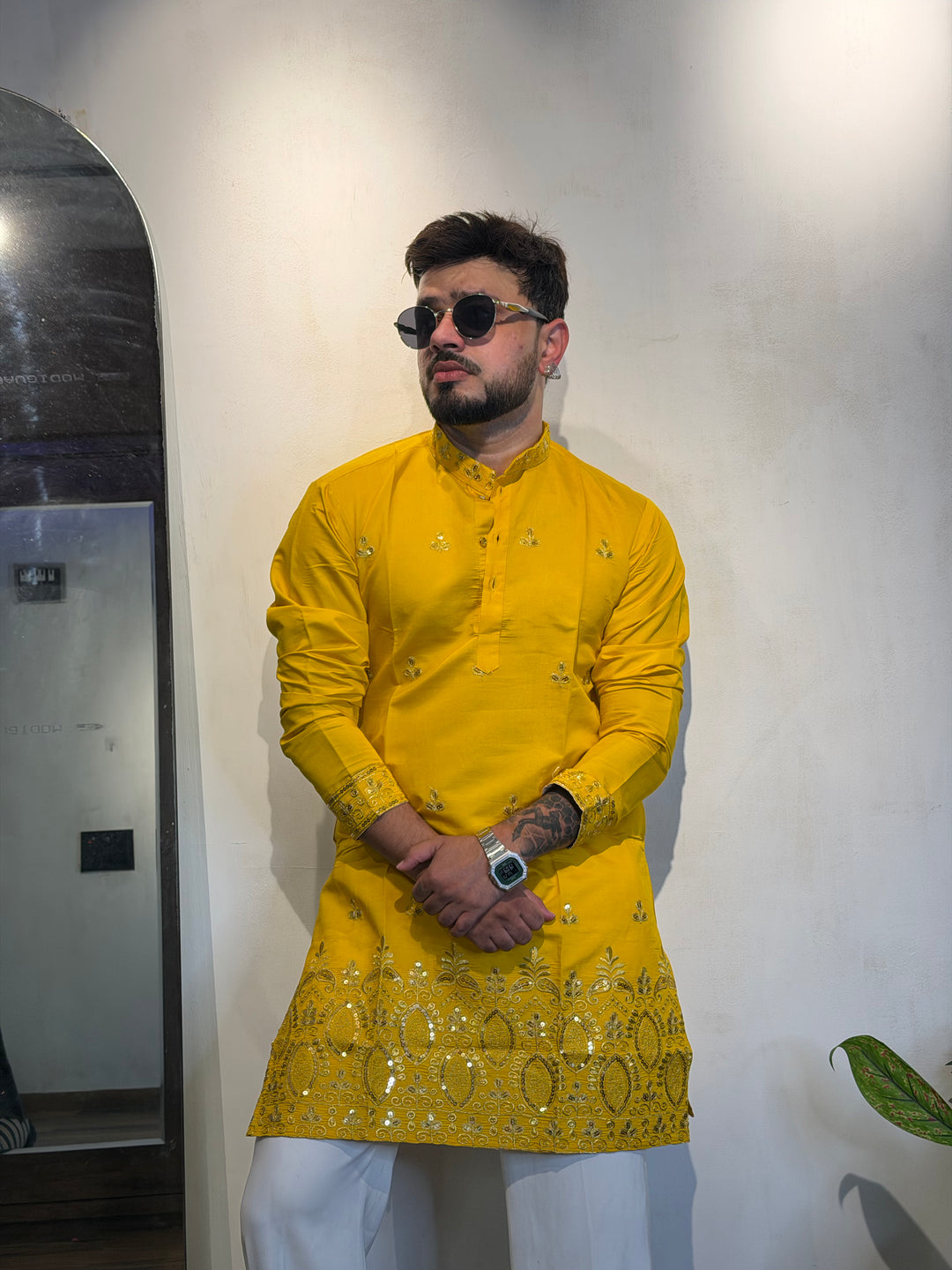YELLOW JASHN EMBROIDERED SHORT KURTA