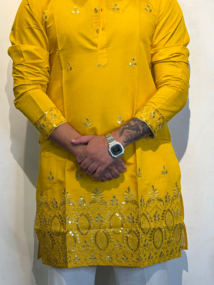 YELLOW JASHN EMBROIDERED SHORT KURTA