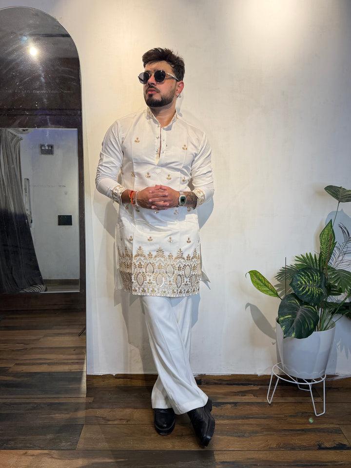 WHITE JASHN EMBROIDERED SHORT KURTA