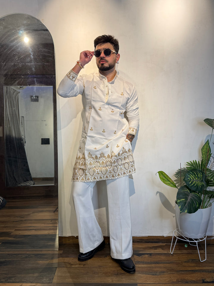 WHITE JASHN EMBROIDERED SHORT KURTA