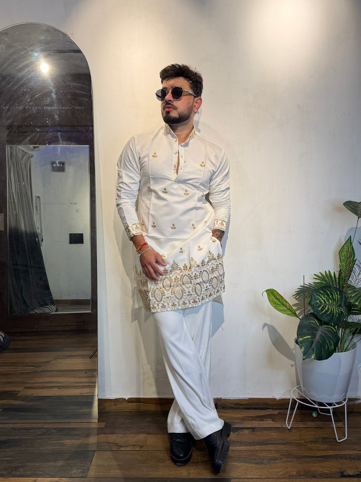 WHITE JASHN EMBROIDERED SHORT KURTA