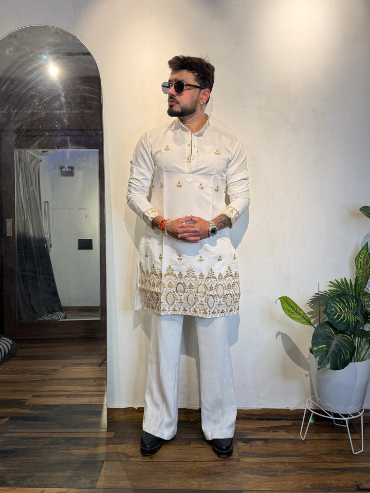 WHITE JASHN EMBROIDERED SHORT KURTA